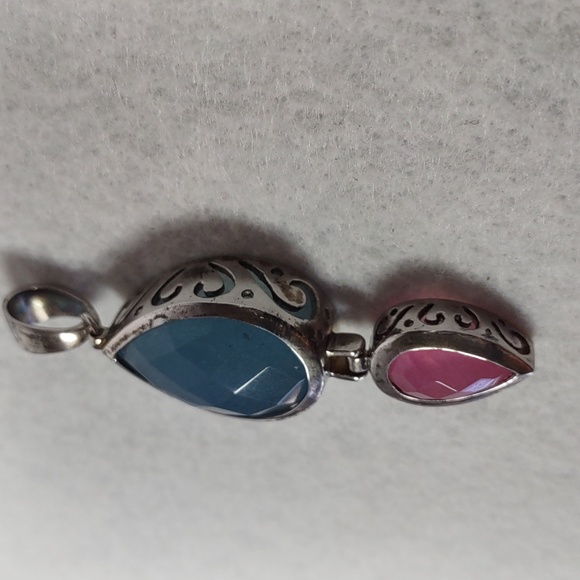 Blue Chalcedony/Rose Quartz Sterling Silver Pendant - Picture 3 of 7